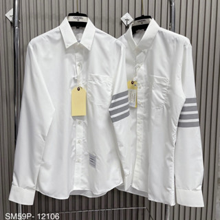 Áo Sơ Mi Dài Tay Màu Trắng Viền Tay 4 Sọc Xám Cực Đẹp, Áo Sơ Mi Nam Nữ Vải Lụa Hàn Cao Cấp Hottrend