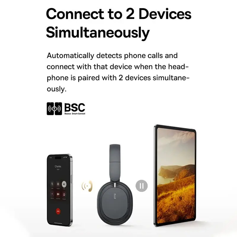 Tai Nghe Chụp Tai Không Dây, Chống Ồn Baseus Bowie D05 ANC, 3D ( Bluetooth 5.3 , GPS - APP, Nearly No-delay Noise-Cancel | BigBuy360 - bigbuy360.vn