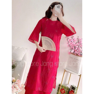 Áo Dài 𝐋𝐔𝐍𝐀𝐂𝐋𝐀𝐒𝐒𝐘 Áo Cách Tân 4 Tà Tơ Mềm Mại Thêu Hoa ST0035T Mặc Lễ Tết, Đội Bê Tráp, Cưới Hỏi