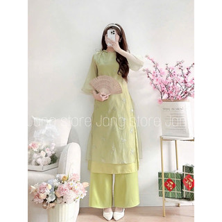 Áo Dài 𝐋𝐔𝐍𝐀𝐂𝐋𝐀𝐒𝐒𝐘 Áo Cách Tân 4 Tà Tơ Mềm Mại Thêu Hoa ST0035T Mặc Lễ Tết, Đội Bê Tráp, Cưới Hỏi
