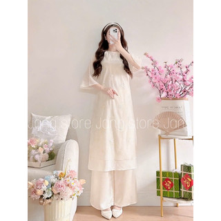 Áo Dài 𝐋𝐔𝐍𝐀𝐂𝐋𝐀𝐒𝐒𝐘 Áo Cách Tân 4 Tà Tơ Mềm Mại Thêu Hoa ST0035T Mặc Lễ Tết, Đội Bê Tráp, Cưới Hỏi