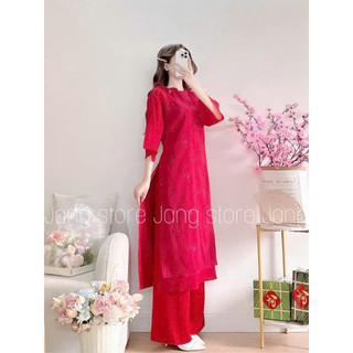 Áo Dài 𝐋𝐔𝐍𝐀𝐂𝐋𝐀𝐒𝐒𝐘 Áo Cách Tân 4 Tà Tơ Mềm Mại Thêu Hoa ST0035T Mặc Lễ Tết, Đội Bê Tráp, Cưới Hỏi