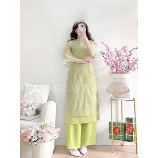 Áo Dài 𝐋𝐔𝐍𝐀𝐂𝐋𝐀𝐒𝐒𝐘 Áo Cách Tân 4 Tà Tơ Mềm Mại Thêu Hoa ST0035T Mặc Lễ Tết, Đội Bê Tráp, Cưới Hỏi