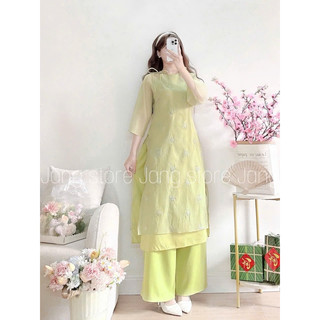 Áo Dài 𝐋𝐔𝐍𝐀𝐂𝐋𝐀𝐒𝐒𝐘 Áo Cách Tân 4 Tà Tơ Mềm Mại Thêu Hoa ST0035T Mặc Lễ Tết, Đội Bê Tráp, Cưới Hỏi