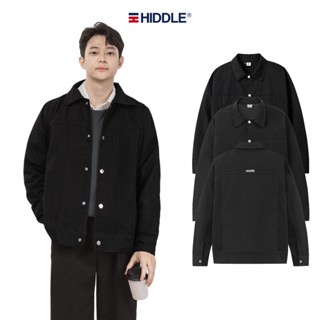 Áo khoác nam màu đen cao cấp cổ bẻ HIDDLE chất liệu kaki, da lộn size 40kg-80kg | H8-AK6