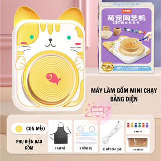 Đồ Chơi Máy Làm Gốm Thủ Công Cho Bé DIY , Đồ Chơi Handmade Sáng Tạo Kèm Đất Sét, Màu Vẽ Bàn xoay làm gốm thủ