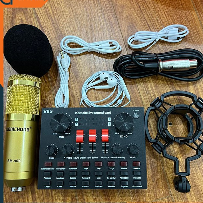 Combo micro thu âm BM900 và sound card âm thanh V8S tặng kèm tai nghe cao cấp