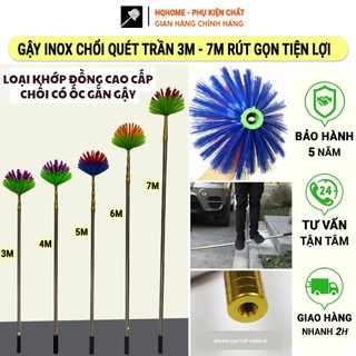 Gậy Thép Chống Gỉ Kèm Chổi Quét Trần Nhà Kéo Dài 3m-10m, Quét Mạng Nhện Đầu Gai Cán Tăng Đơ Inox Cao Cấp Có Thể Rút Gọn