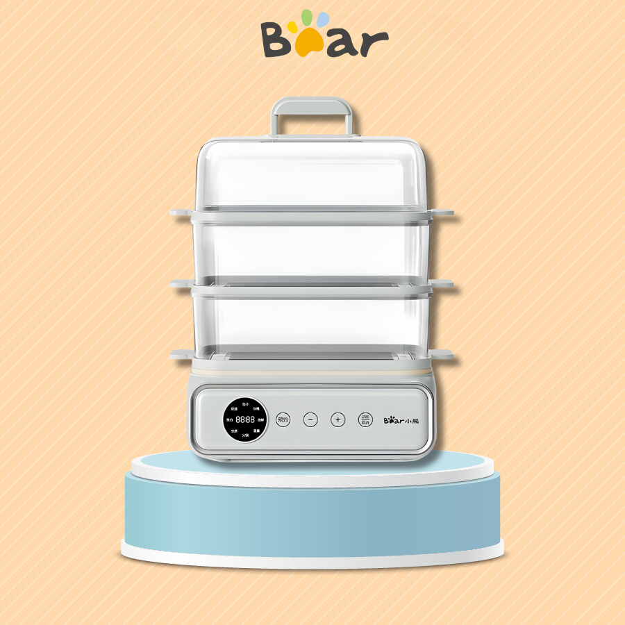 Nồi Hấp Điện 3 Tầng 21.5L Đa Năng Bear DZG-P20W7, Kèm Nấu Lẩu, Khay Inox, Hẹn Giờ, Bảo Hành 18 Tháng
