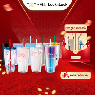 Ly Nhựa 2 Lớp LocknLock 750ML Cốc Uống Nước Cute Có Nắp Kèm Ống Hút và Cọ Rửa HAP507 HAP522 T2C Mall