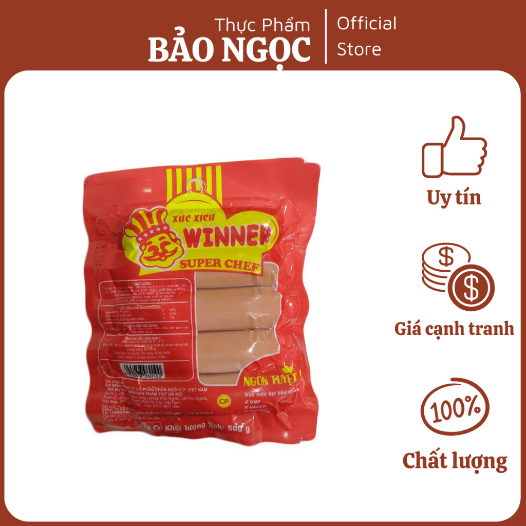 XÚC XÍCH WINNER HIỆU CP 10 CÂY CHIÊN RÁN, THẢ LẨU SIÊU RẺ  500G 10C  TIỆN LỢI  - SHIP HỎA TỐC HÀ NỘI