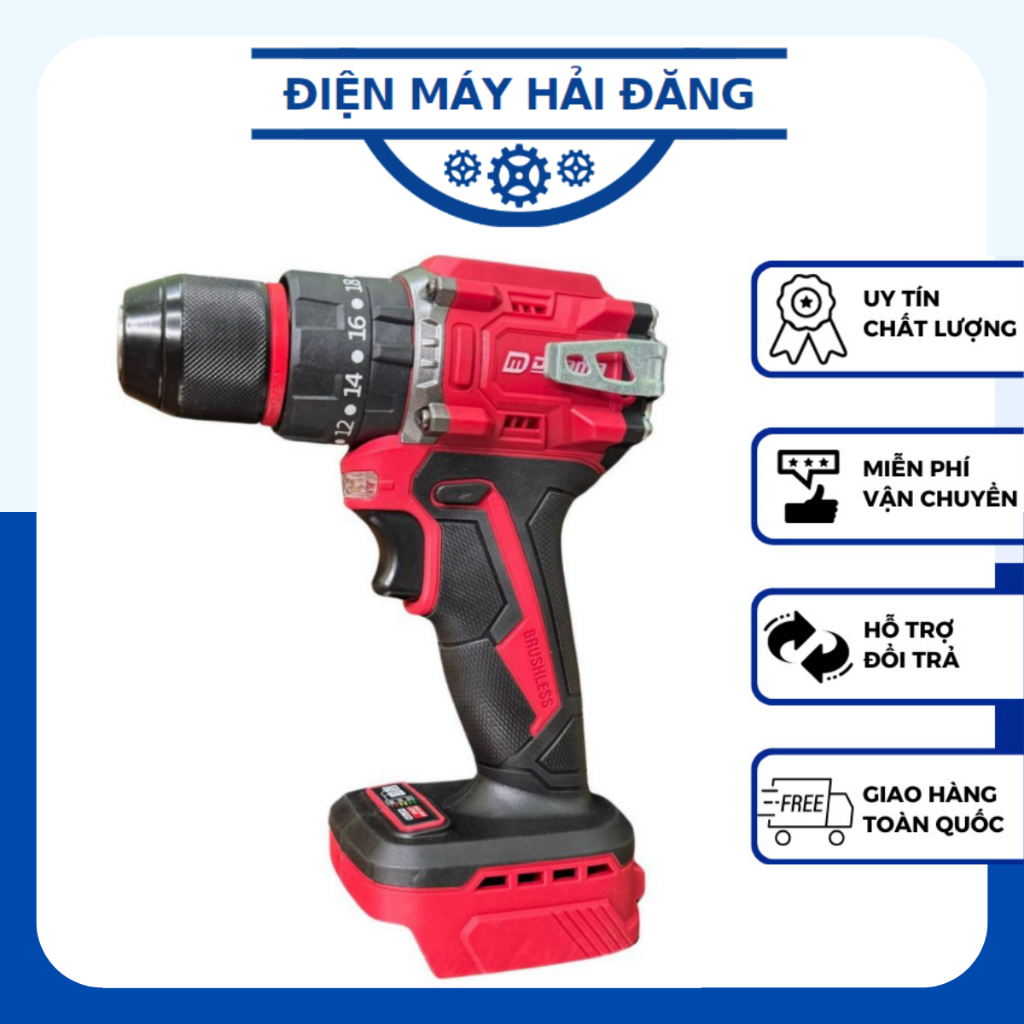 Thân Máy Khoan Pin Drama D-5521B 3 Chức Năng Đầu 13mm Autolock Động Cơ Không Chổi Than Chân Pin Phổ 