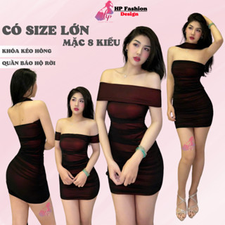 Đầm body lưới đi tiệc thiết kế 2 lớp mặc 8 kiểu, váy nữ dáng ngắn không mút màu đỏ đô mặc tết HP23
