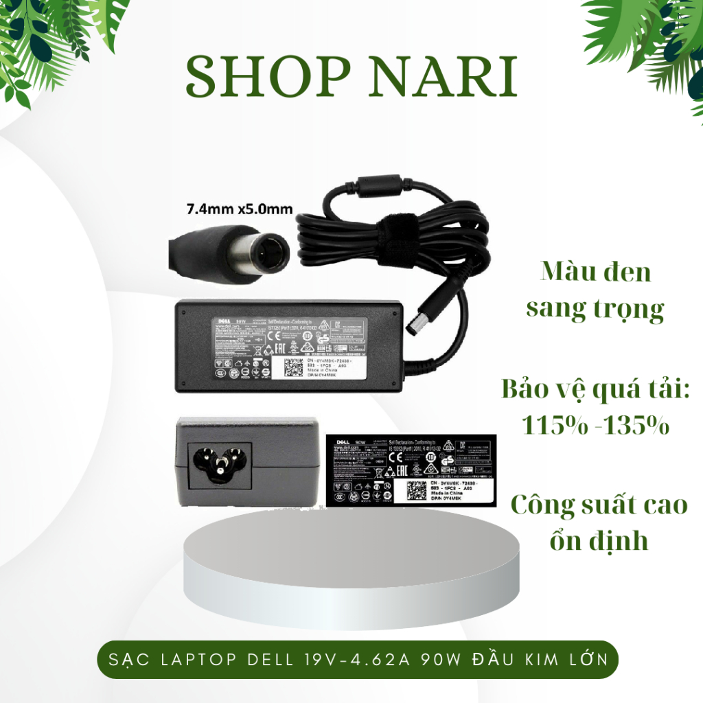 Sạc Laptop Dell 19V - 4.62A 90W đầu kim LỚN thiết kế màu đen sang trọng với công suất cao