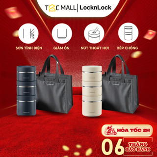 Bộ Hộp Cơm Giữ Nhiệt Văn Phòng LocknLock Lunch Box 3 Ngăn Kèm Túi Thìa Đũa LHC8052S02 T2Cmall