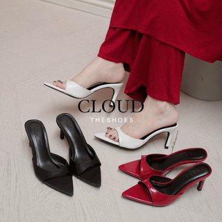 Giày gót nhọn, guốc nữ 8cm Cloud chất vải satin, da si bóng cao cấp mũi nhọn quai ngang bầu trơn tôn dáng sang trọng