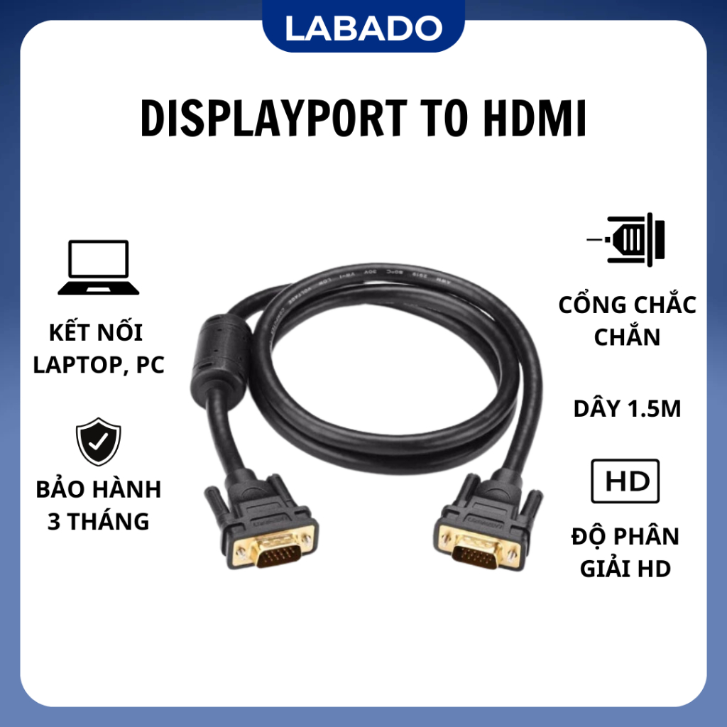 Dây VGA cáp VGA Màn Hình Dài 1.5m HP Chống Nhiễu LABADO VGA 1.5m