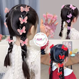  Set 2 kẹp tóc tua rua đan tết hình bướm ren lưới đính hạt dễ thương cho bé gái PK221 