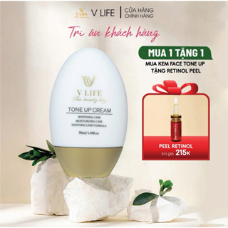 Kem dưỡng trắng da mặt face V LIFE Tone Up Crea tone làm mờ các đốm nâu, thâm sạm 50ml. Tặng Peel da sinh học retinol.