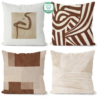 Gối tựa lưng sofa, tựa lưng phòng khách họa tiết WABISABI NÂU trừu tượng chất liệu nhung lông đào mềm mại hiện đại