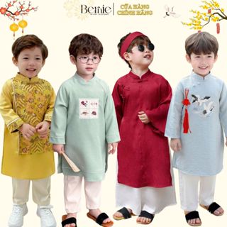 Áo dài tết áo dài cách tân cho bé trai, bé gái tổng hợp mặc tết du xuân màu đỏ, vàng từ 1-6 BERNIE