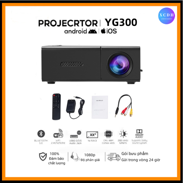XCDH |  Máy chiếu mini  YG300 dễ dàng kết nối với USB, thẻ nhớ, máy tính bảng-Bảo hành 3 tháng