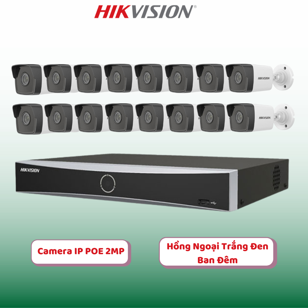 Bộ Camera Giám Sát IP POE Hikvision 16 Kênh 2.0MP DS-2CD1021G0-I | DS-7616NXI-K1 Hỗ Trợ Hồng Ngoại B