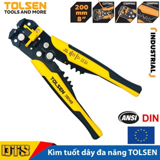 Kìm tuốt dây điện tự động công nghiệp, bấm cos, cắt dây Tolsen, kìm đa năng 3 trong 1, hàm kẹp thép cao cấp Cr12MoV
