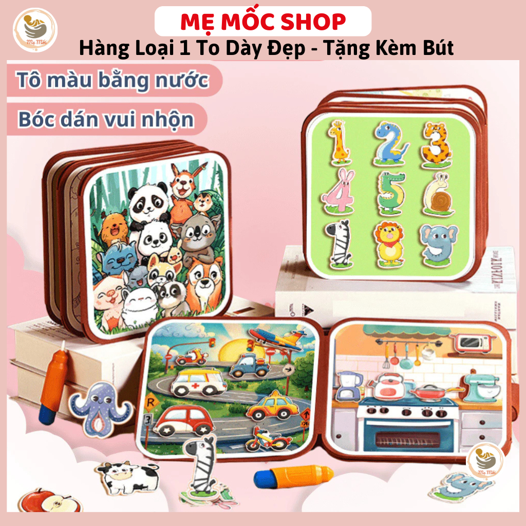 Đồ Chơi Cuốn Sổ Ma Thuật 2in1 Tô Màu Nước Kèm Bóc Dán Nhiều Chủ Đề Memocshop, Đồ Chơi Tranh Tô Màu Nước Cho Bé
