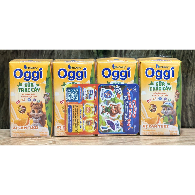 1 Lốc Sữa Trái Cây Oggi Vị Cam, Dâu Hộp 110ml/4 x110ml