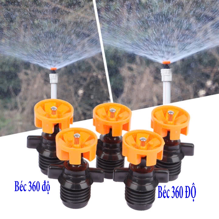 Béc phun nước tưới cây bằng nhựa tự động xoay 360 độ -Béc phun mưa ren 21mm thân xoay, béc xoay 360 