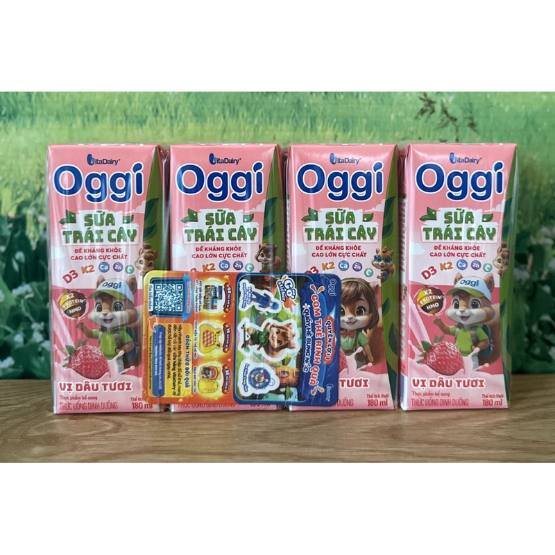 1 Lố Sữa Oggi Trái Cây Vị Cam ,Dâu Hộp 180ml/4 Hộp x 180ml