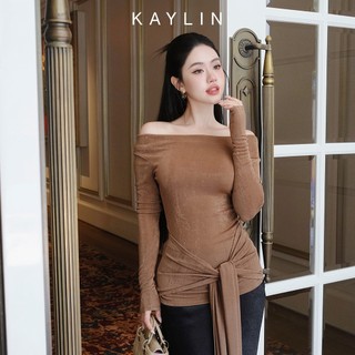  Áo kiểu KAYLIN tay dài trễ vai phối dây thắt eo chất vải thun nhung phong cách sang trọng - N2396 