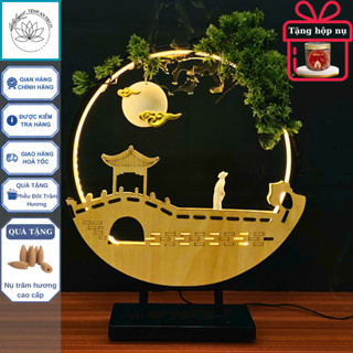 TỔNG SỈ [TẶNG KÈM HỘP NỤ TRẦM] Thác Khói Trầm Hương Tranh Gỗ Thành Thăng Long Thi Nhân Ngắm Trăng Tịnh An.