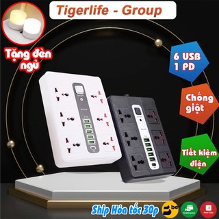 Ổ cắm điện đa năng Tigerlife GKKA39 Tích hợp 6 ổ cắm 6 cổng sạc 1 cổng sạc nhanh PD Chịu tải 2500w 