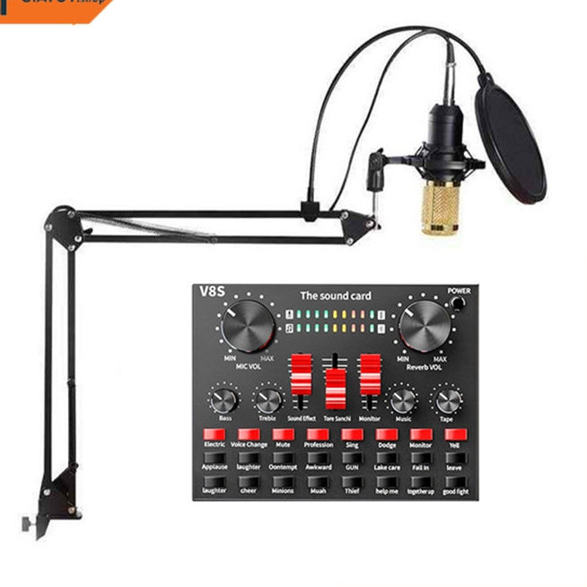 Trọn bộ sound card âm thanh V8S micro thu âm BM900 và phụ kiện ĐCN286