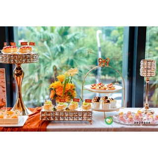 Khay Bánh Nơ 2 Tầng Gold Để Bánh Kẹo, Hoa Quả Bày Trí Tiệc Ngọt TeaBreak, Tiệc Khai Trương