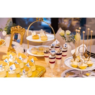 Khay Bánh Nơ 2 Tầng Gold Để Bánh Kẹo, Hoa Quả Bày Trí Tiệc Ngọt TeaBreak, Tiệc Khai Trương