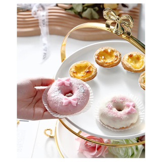 Khay Bánh Nơ 2 Tầng Gold Để Bánh Kẹo, Hoa Quả Bày Trí Tiệc Ngọt TeaBreak, Tiệc Khai Trương