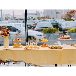 Khay Bánh Nơ 2 Tầng Gold Để Bánh Kẹo, Hoa Quả Bày Trí Tiệc Ngọt TeaBreak, Tiệc Khai Trương