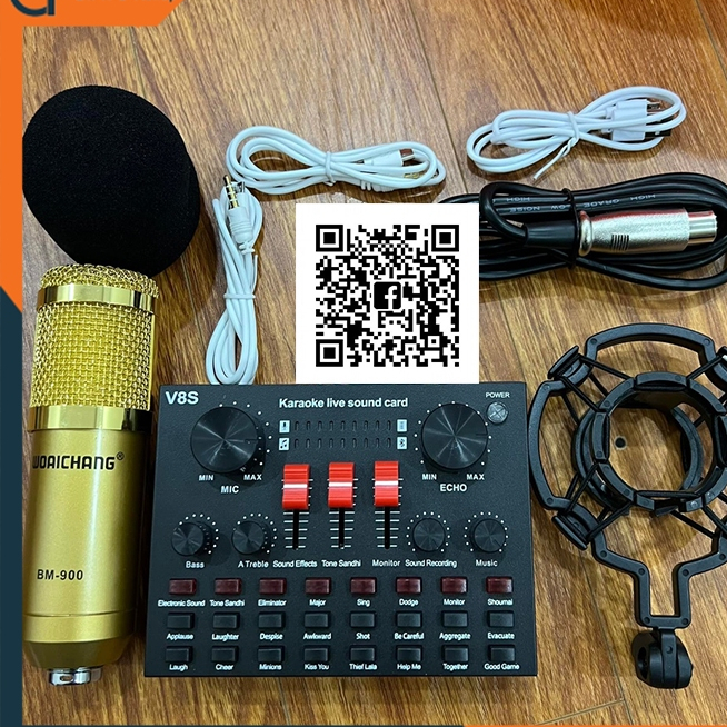 Combo micro thu âm BM900 cùng sound card âm thanh V8S+ tặng kèm tai nghe