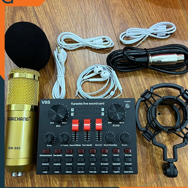 Combo micro thu âm BM900 và sound card âm thanh V8S tặng kèm tai nghe