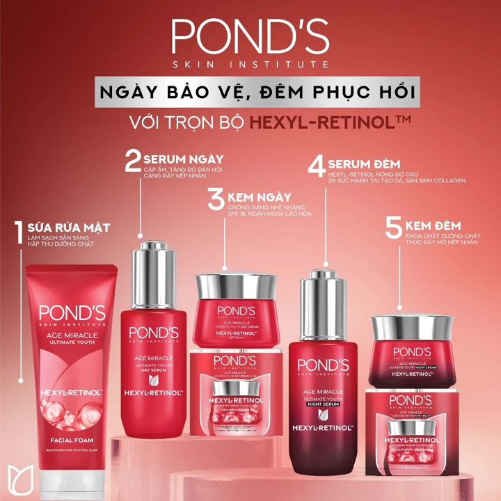 Combo 2 Serum và 2 Kem dưỡng ngày & đêm Pond's Age Miracle mờ đốm nâu, nếp nhăn với 50X Hexyl-Retinol 30G+30G+45G+45G | BigBuy360 - bigbuy360.vn