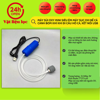 Máy sủi oxy mini siêu êm máy sục oxi bể cá cảnh bơm khí khi đi câu hồ cá, kết nối USB