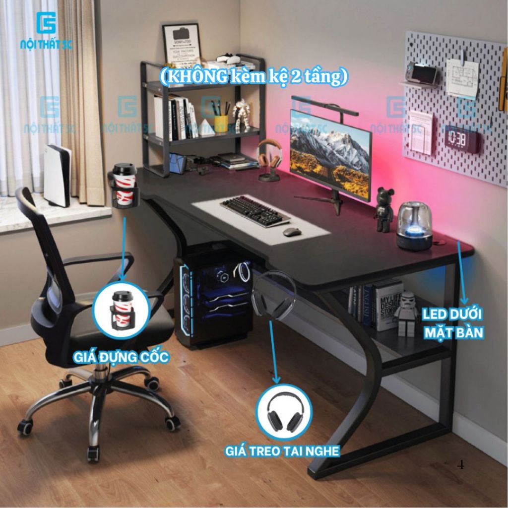 Bàn làm việc chân chữ K cong kèm kệ lửng, bàn gaming giá xưởng chân sắt 2x4cm sơn tĩnh điện chắc chắn lắp ráp dễ dàng | BigBuy360 - bigbuy360.vn