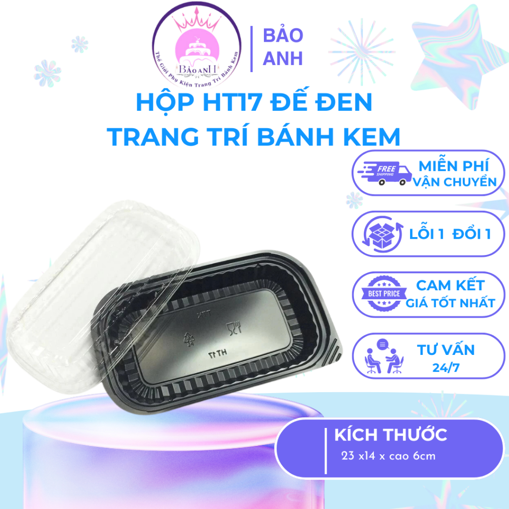 Hộp Nhựa HT17, Hộp Nhựa dùng 1 lần, Hộp Nhựa HT17 ĐẾ ĐEN