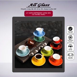 Bộ ly cốc sứ espresso 80ml - Kèm đĩa tráng men, nhiều màu sang trọng, ly uống cafe nóng, tách uống trà