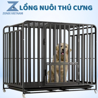 Chuồng chó mèo inox mạ kiềm cao cấp - Lồng nan ống sơn tĩnh điện chắc chắn, có bánh xe tiện lợi