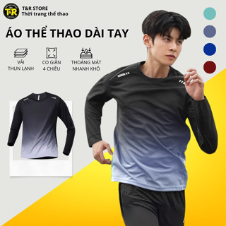 Áo thun thể thao nam dài tay in màu ombre tập gym, chạy bộ, đạp xe giữ nhiệt cho mùa thu đông