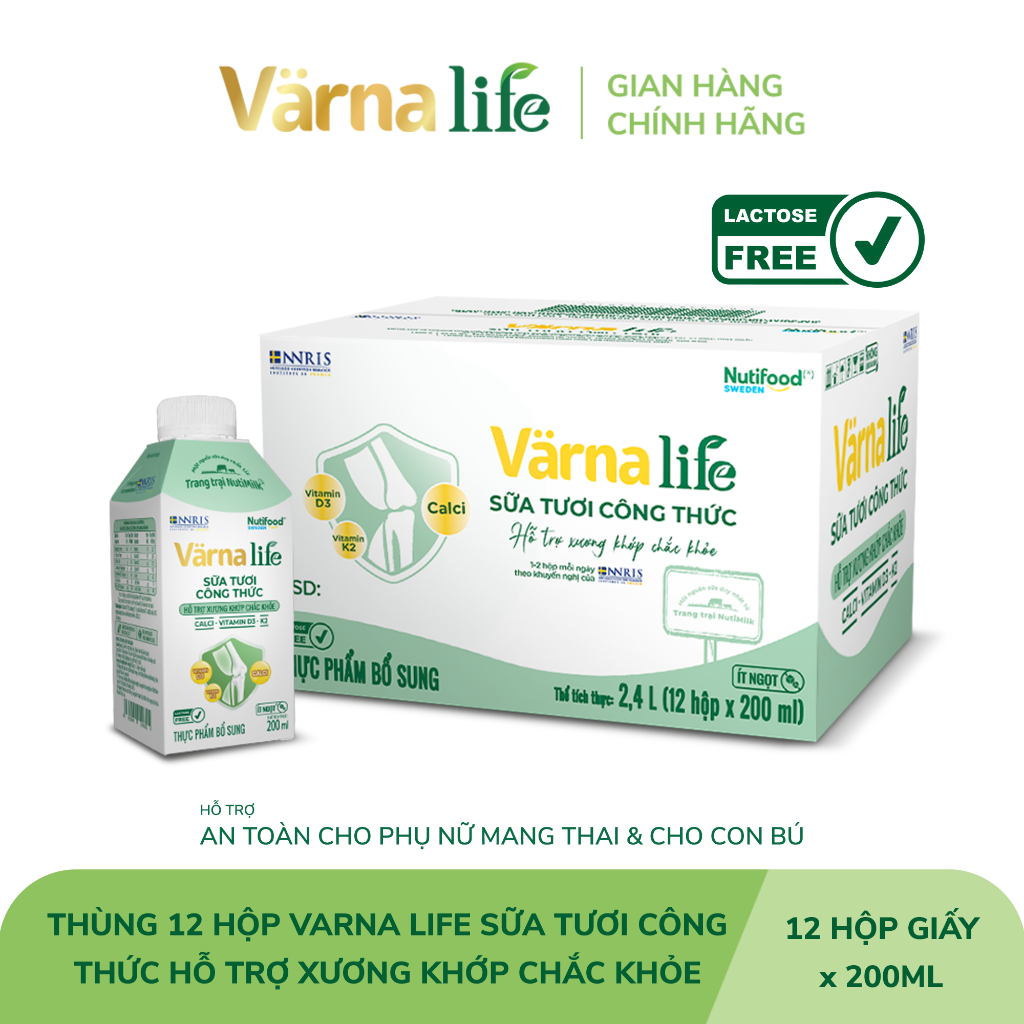 Thùng 12 Hộp 200mL Varna Life Sữa Tươi Công Thức Hỗ Trợ Sức Khỏe Tim Mạch - SHOP SỮA NUTIFOOD